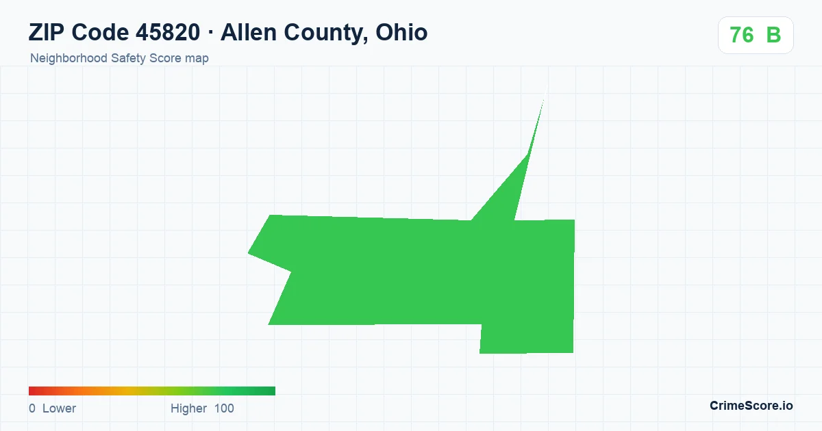 ZIP Code 45820 in Allen County, Ohio neighborhood Safety Score map