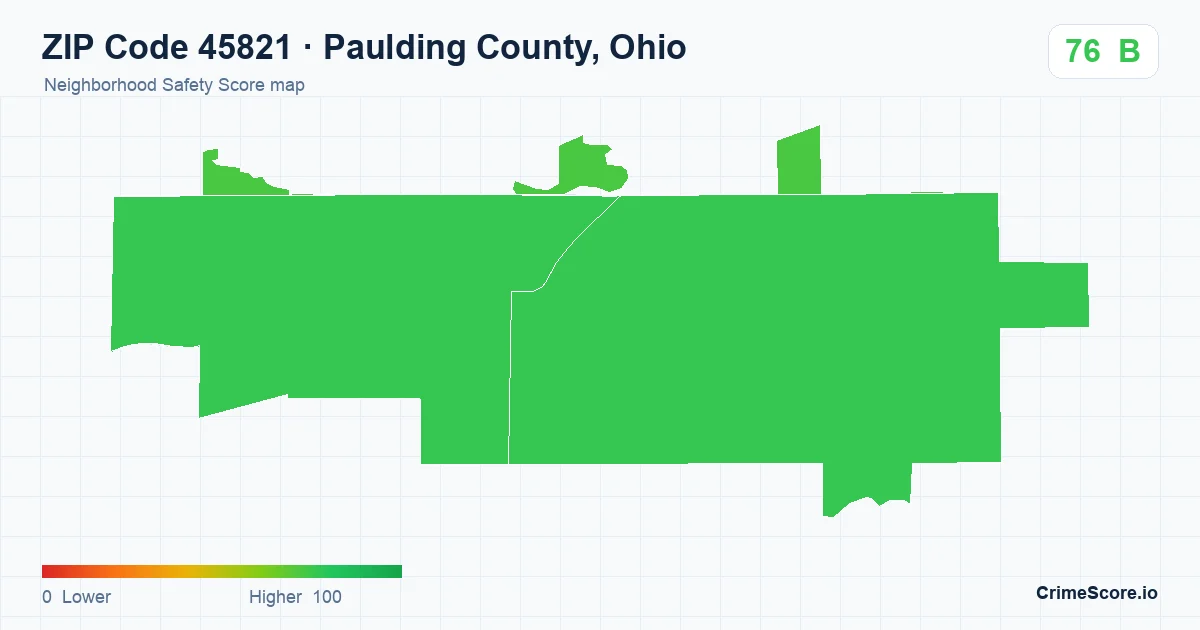 ZIP Code 45821 in Paulding County, Ohio neighborhood Safety Score map