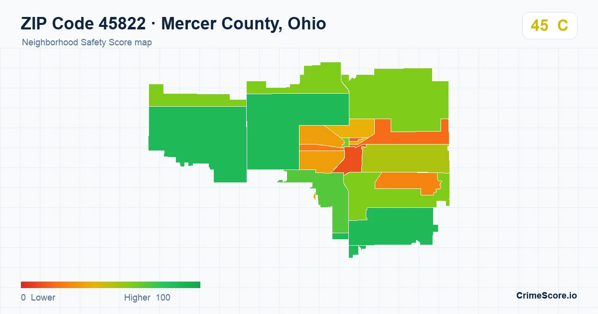 ZIP Code 45822 in Mercer County, Ohio neighborhood Safety Score map
