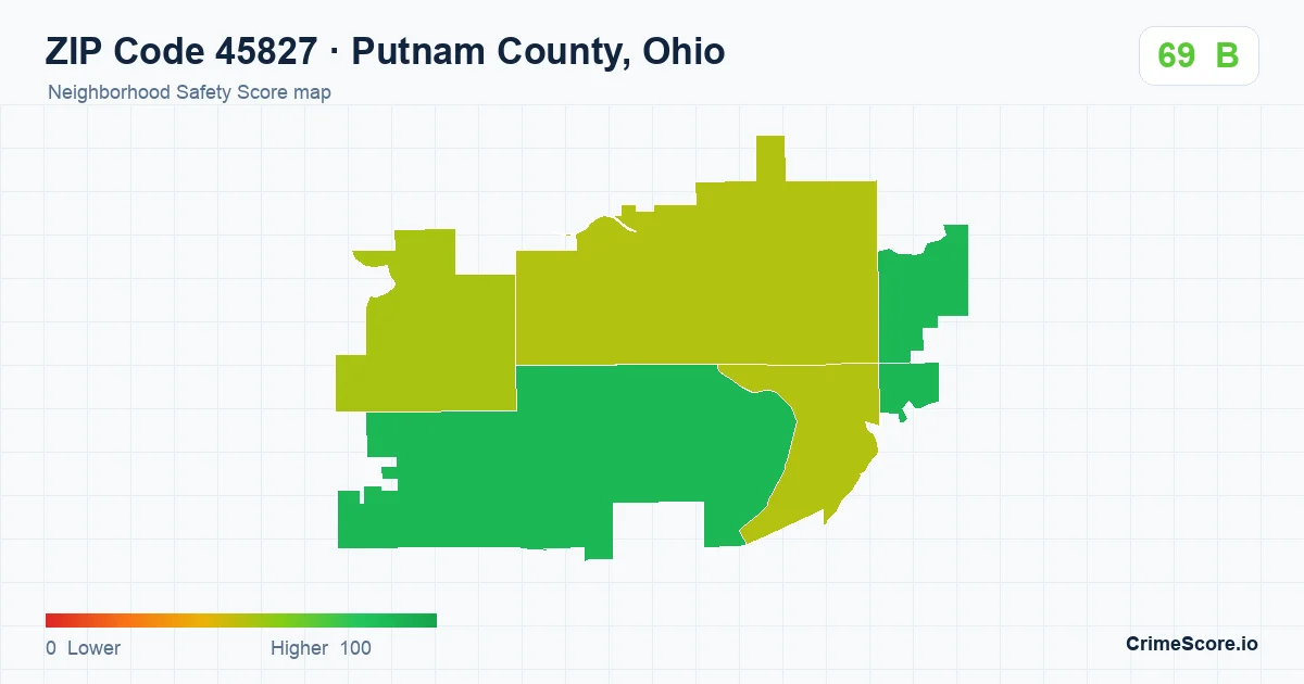 ZIP Code 45827 in Putnam County, Ohio neighborhood Safety Score map
