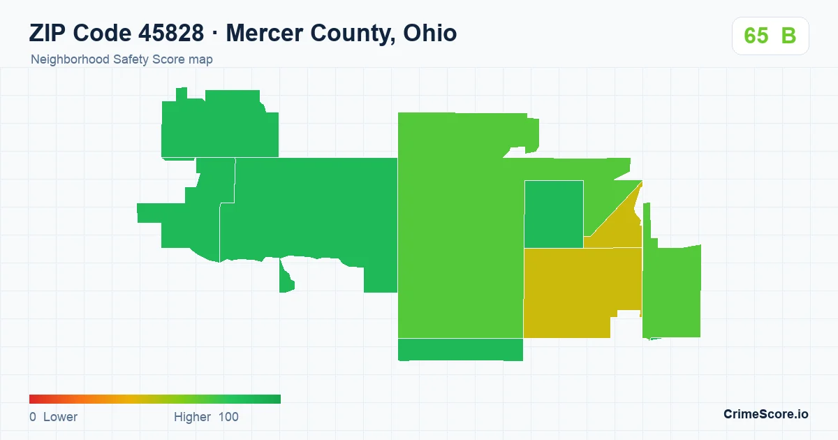 ZIP Code 45828 in Mercer County, Ohio neighborhood Safety Score map
