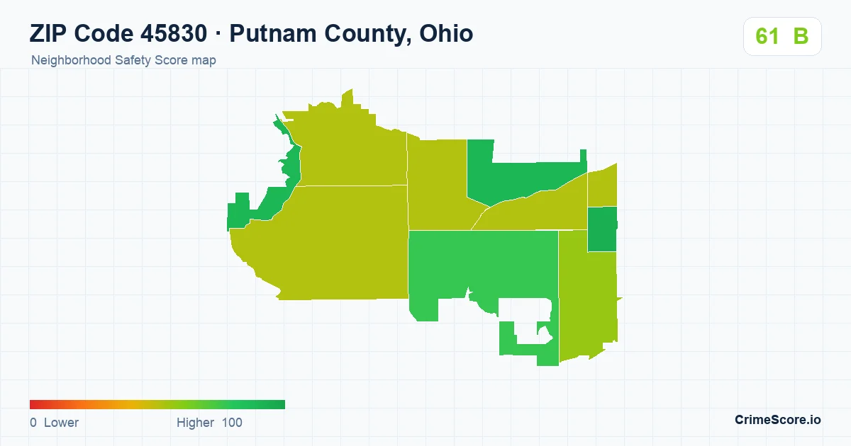 ZIP Code 45830 in Putnam County, Ohio neighborhood Safety Score map