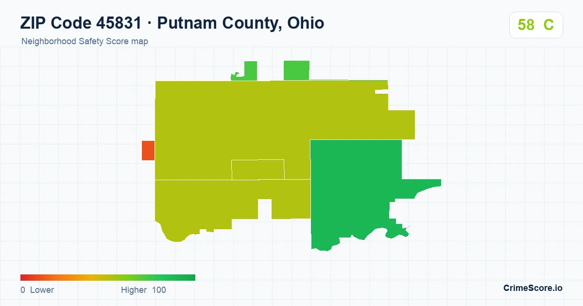 ZIP Code 45831 in Putnam County, Ohio neighborhood Safety Score map