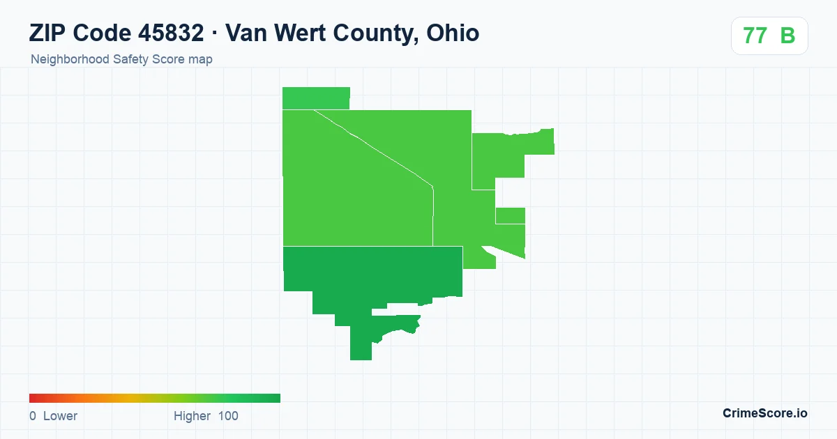 ZIP Code 45832 in Van Wert County, Ohio neighborhood Safety Score map