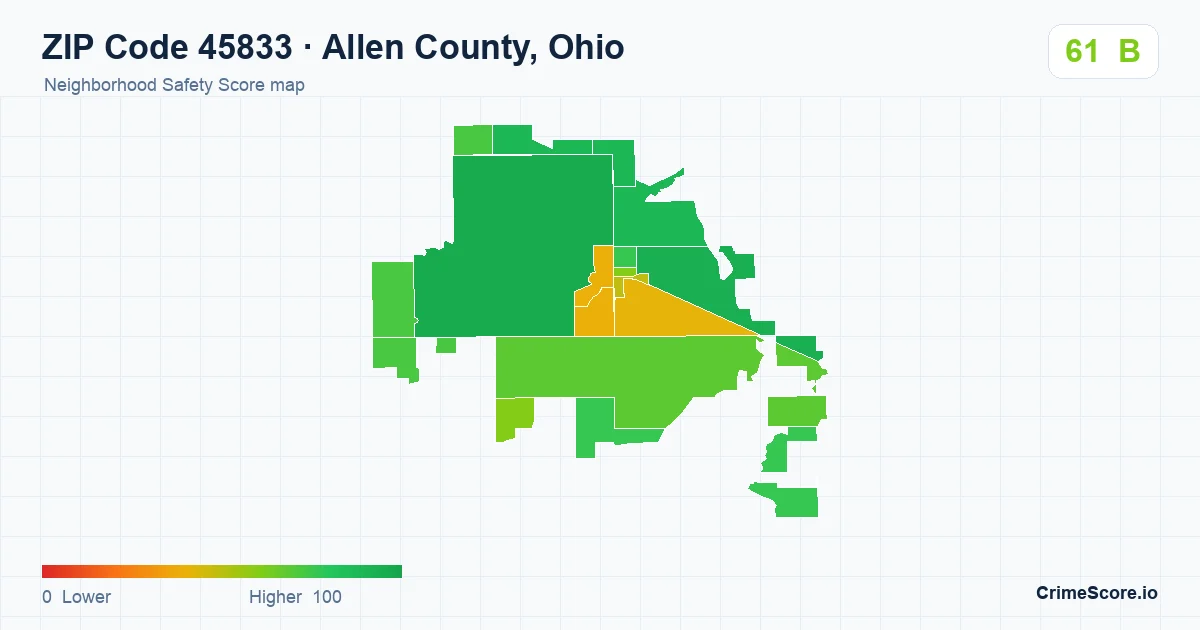 ZIP Code 45833 in Allen County, Ohio neighborhood Safety Score map
