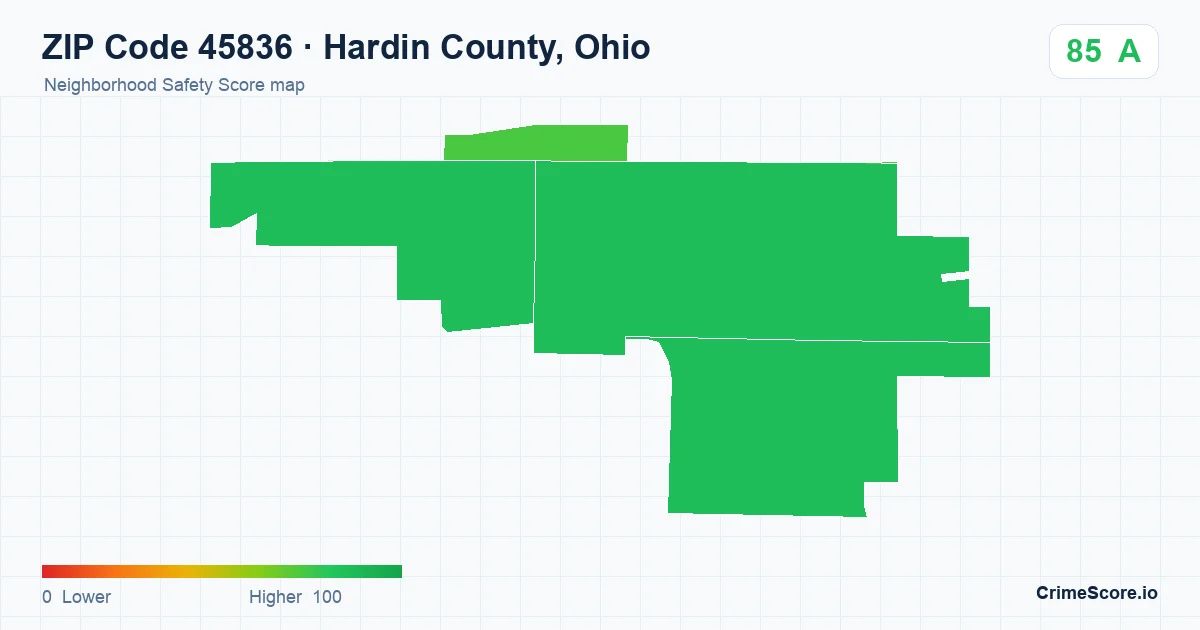 ZIP Code 45836 in Hardin County, Ohio neighborhood Safety Score map