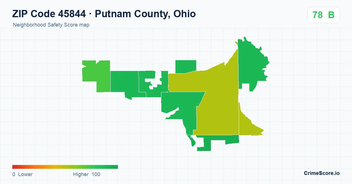 ZIP Code 45844 in Putnam County, Ohio neighborhood Safety Score map