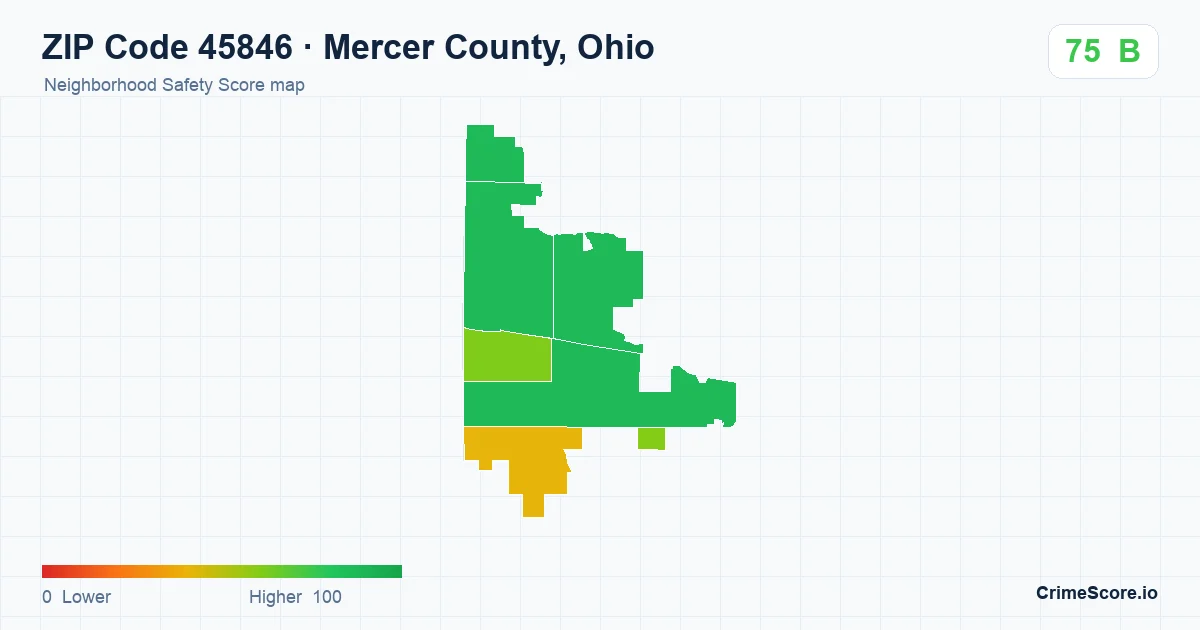 ZIP Code 45846 in Mercer County, Ohio neighborhood Safety Score map