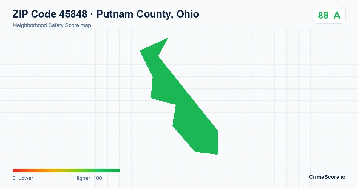 ZIP Code 45848 in Putnam County, Ohio neighborhood Safety Score map