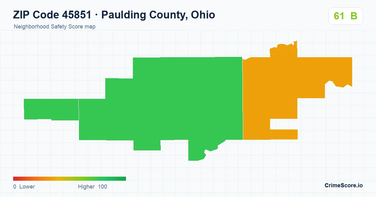 ZIP Code 45851 in Paulding County, Ohio neighborhood Safety Score map