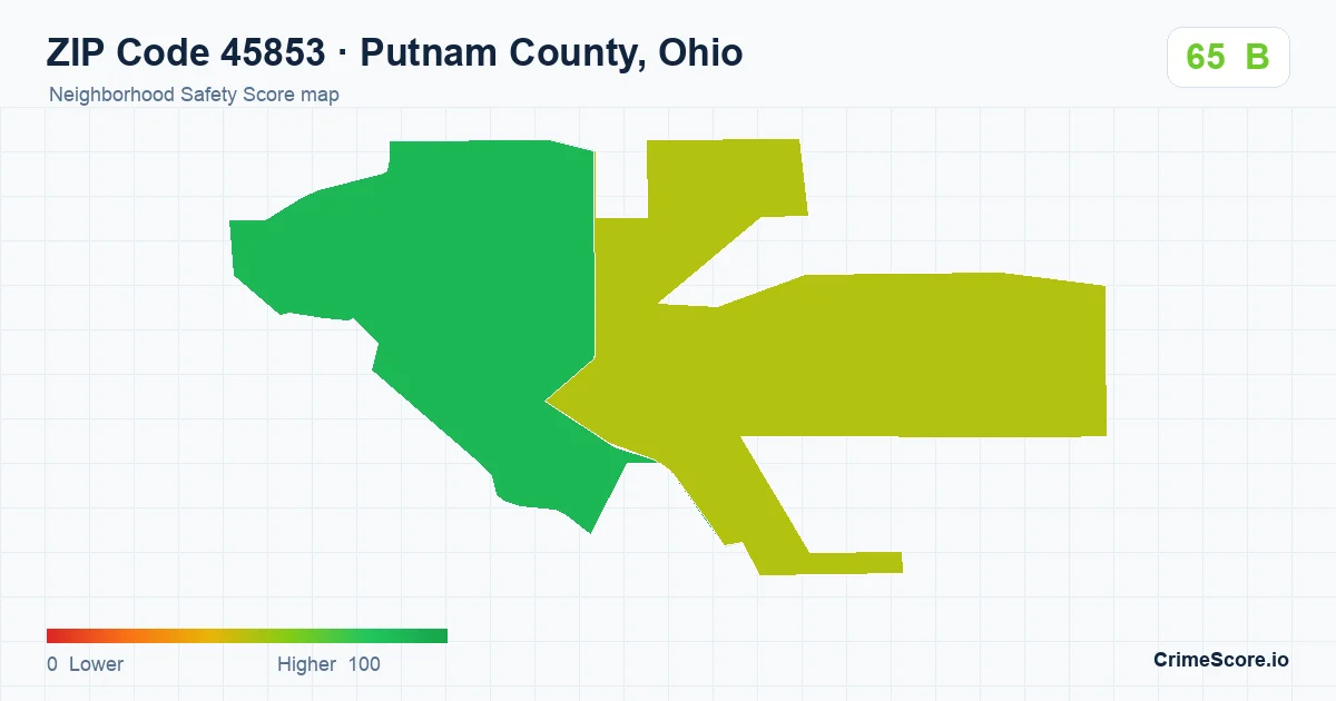 ZIP Code 45853 in Putnam County, Ohio neighborhood Safety Score map