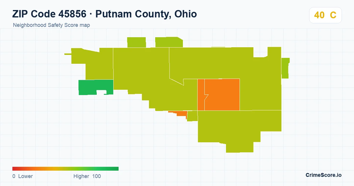ZIP Code 45856 in Putnam County, Ohio neighborhood Safety Score map