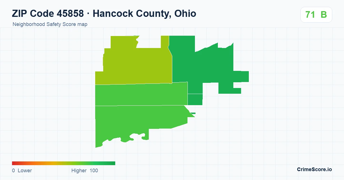 ZIP Code 45858 in Hancock County, Ohio neighborhood Safety Score map