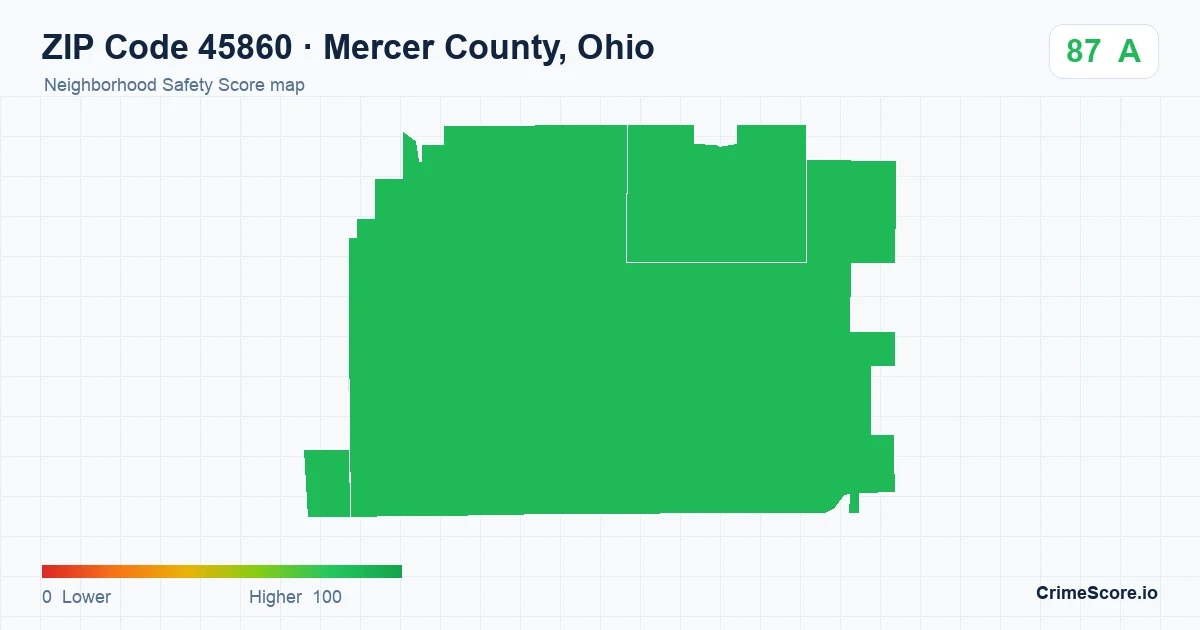 ZIP Code 45860 in Mercer County, Ohio neighborhood Safety Score map