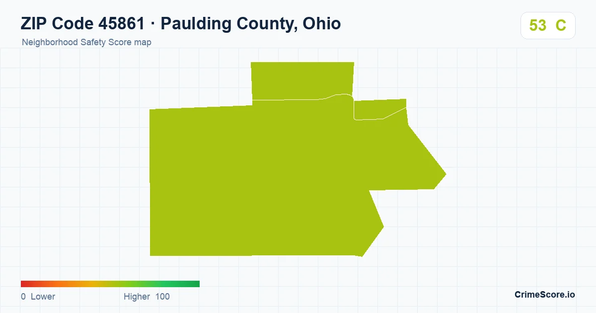ZIP Code 45861 in Paulding County, Ohio neighborhood Safety Score map