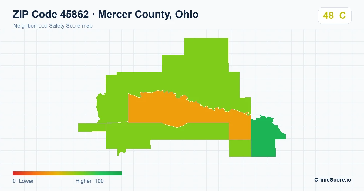 ZIP Code 45862 in Mercer County, Ohio neighborhood Safety Score map