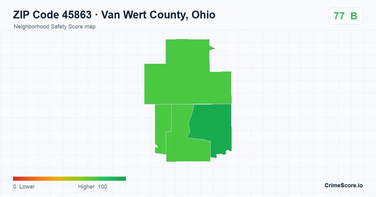 ZIP Code 45863 in Van Wert County, Ohio neighborhood Safety Score map