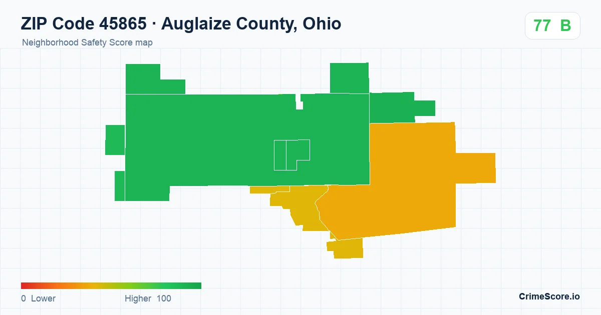 ZIP Code 45865 in Auglaize County, Ohio neighborhood Safety Score map