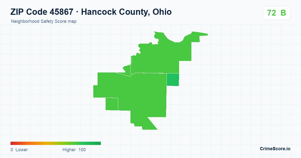 ZIP Code 45867 in Hancock County, Ohio neighborhood Safety Score map