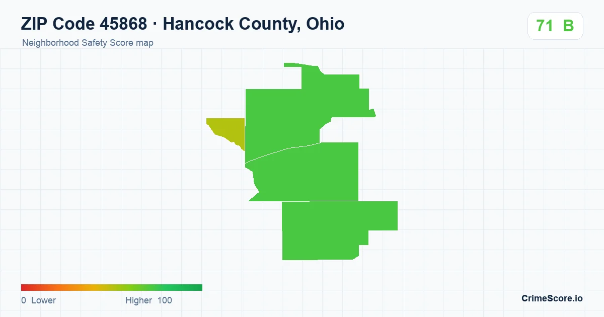 ZIP Code 45868 in Hancock County, Ohio neighborhood Safety Score map