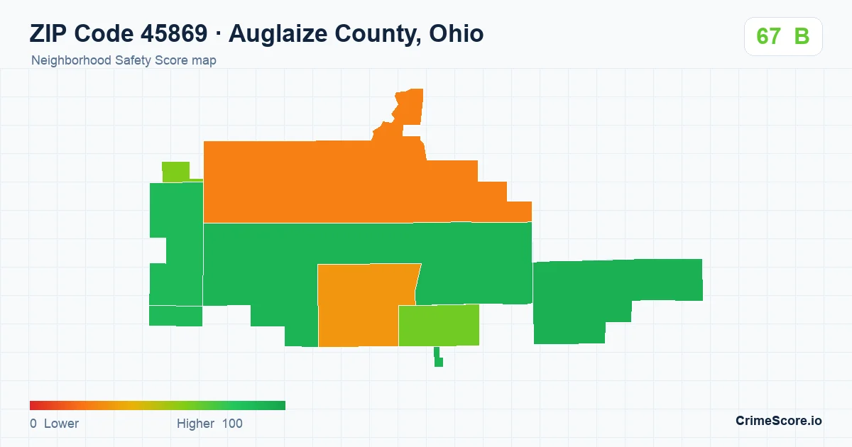 ZIP Code 45869 in Auglaize County, Ohio neighborhood Safety Score map
