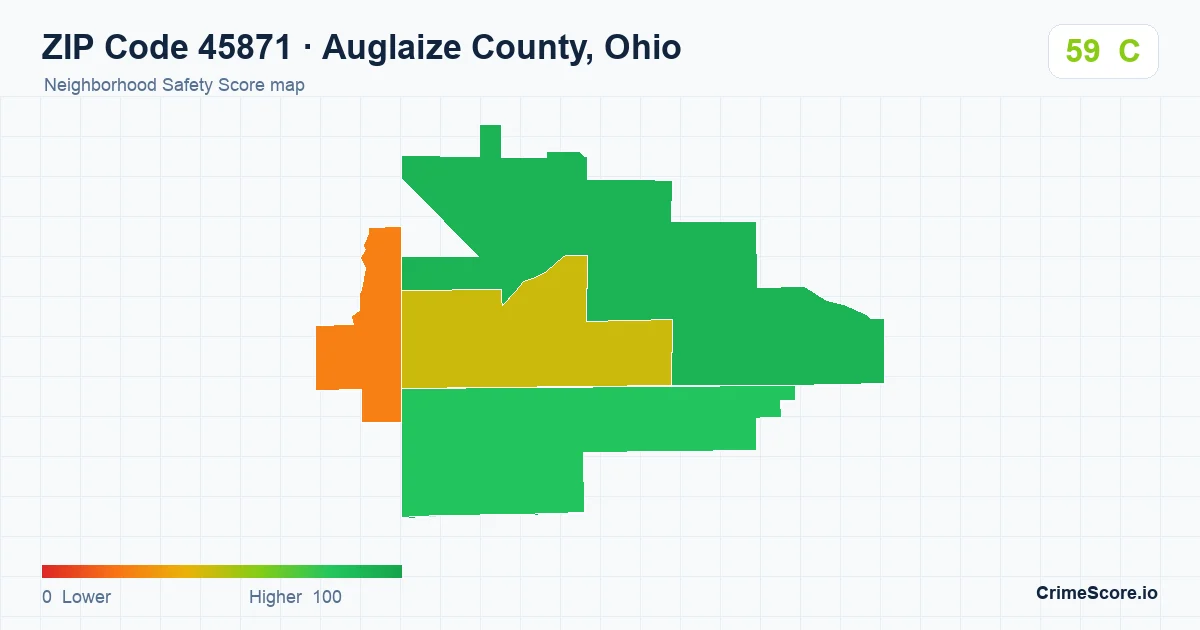 ZIP Code 45871 in Auglaize County, Ohio neighborhood Safety Score map