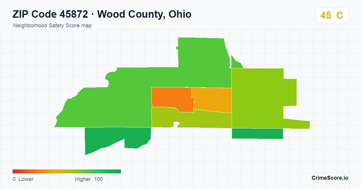 ZIP Code 45872 in Wood County, Ohio neighborhood Safety Score map
