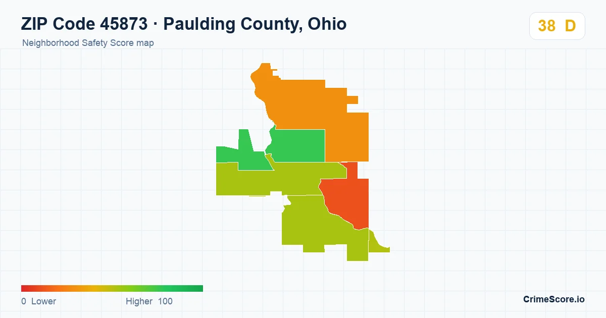 ZIP Code 45873 in Paulding County, Ohio neighborhood Safety Score map