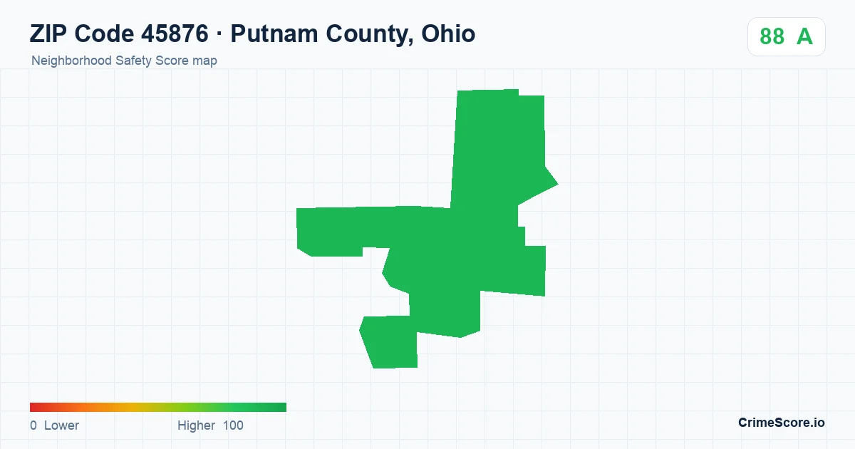ZIP Code 45876 in Putnam County, Ohio neighborhood Safety Score map