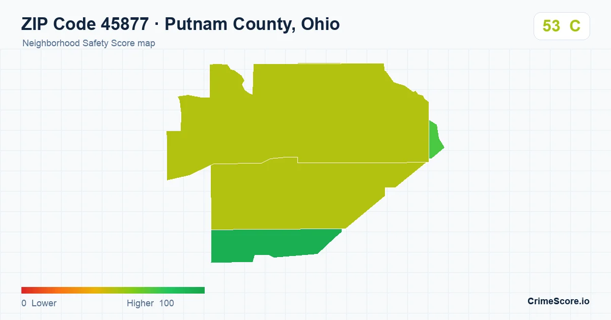 ZIP Code 45877 in Putnam County, Ohio neighborhood Safety Score map