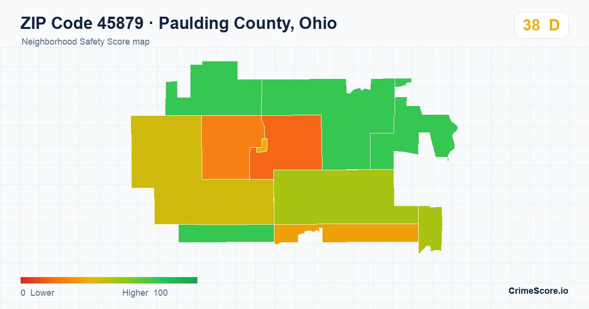 ZIP Code 45879 in Paulding County, Ohio neighborhood Safety Score map