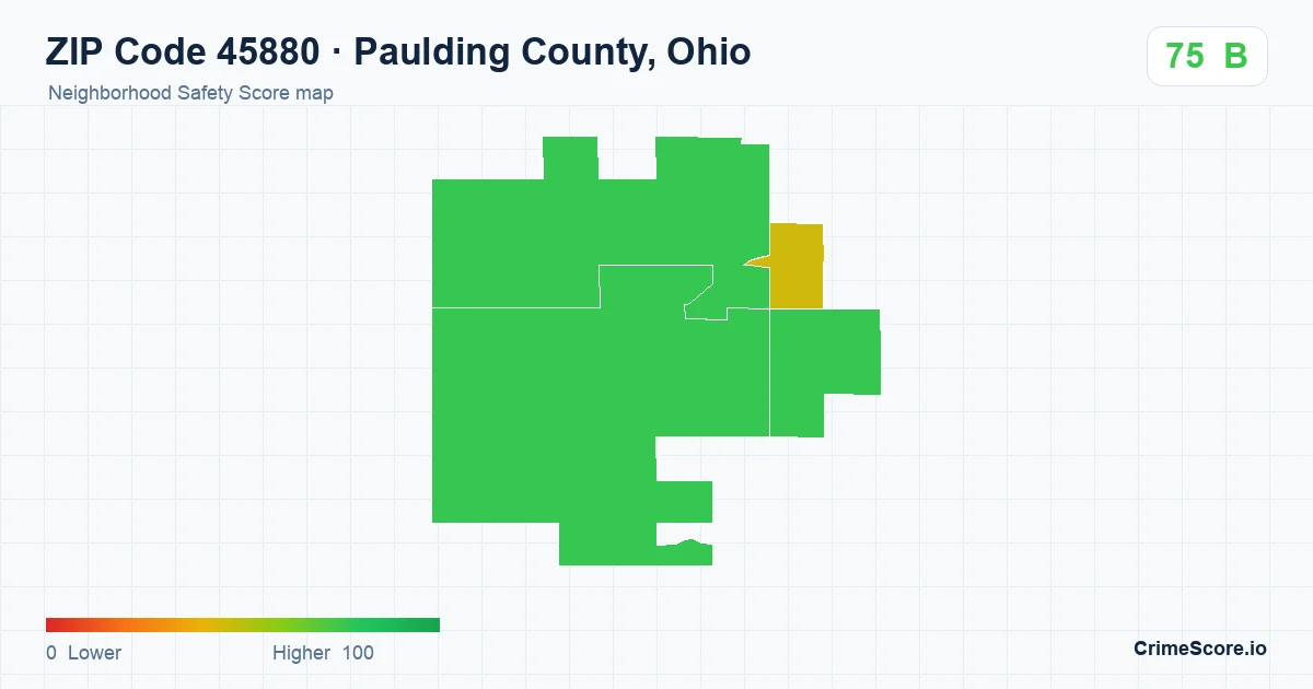 ZIP Code 45880 in Paulding County, Ohio neighborhood Safety Score map