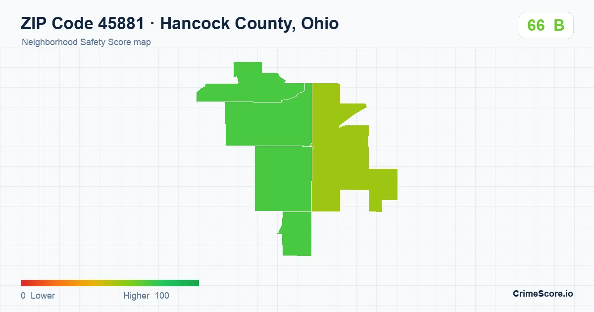 ZIP Code 45881 in Hancock County, Ohio neighborhood Safety Score map