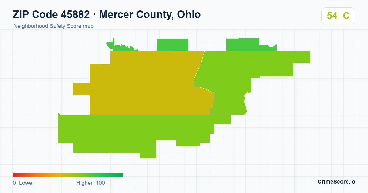 ZIP Code 45882 in Mercer County, Ohio neighborhood Safety Score map