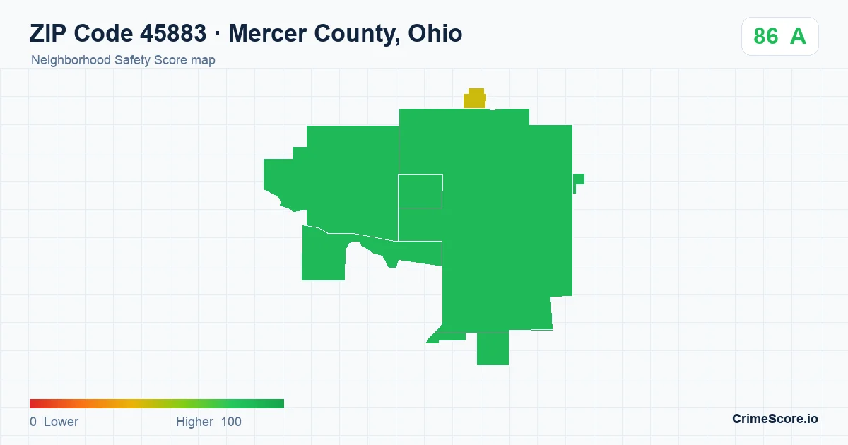 ZIP Code 45883 in Mercer County, Ohio neighborhood Safety Score map