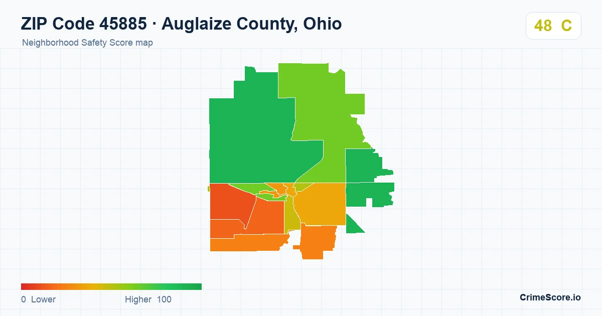 ZIP Code 45885 in Auglaize County, Ohio neighborhood Safety Score map
