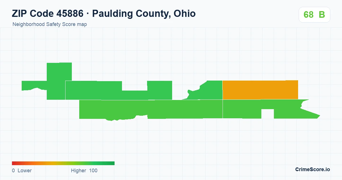 ZIP Code 45886 in Paulding County, Ohio neighborhood Safety Score map