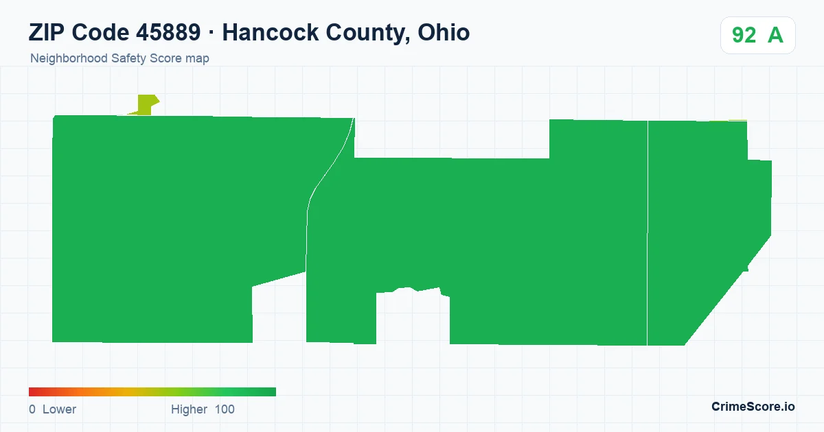 ZIP Code 45889 in Hancock County, Ohio neighborhood Safety Score map
