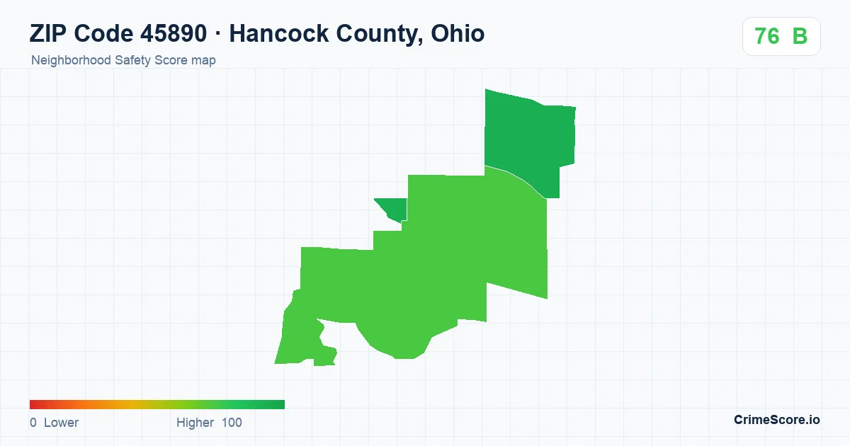 ZIP Code 45890 in Hancock County, Ohio neighborhood Safety Score map