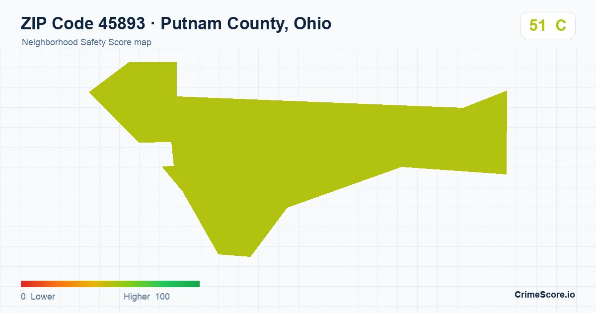 ZIP Code 45893 in Putnam County, Ohio neighborhood Safety Score map