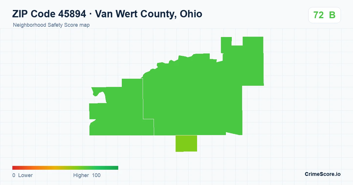 ZIP Code 45894 in Van Wert County, Ohio neighborhood Safety Score map