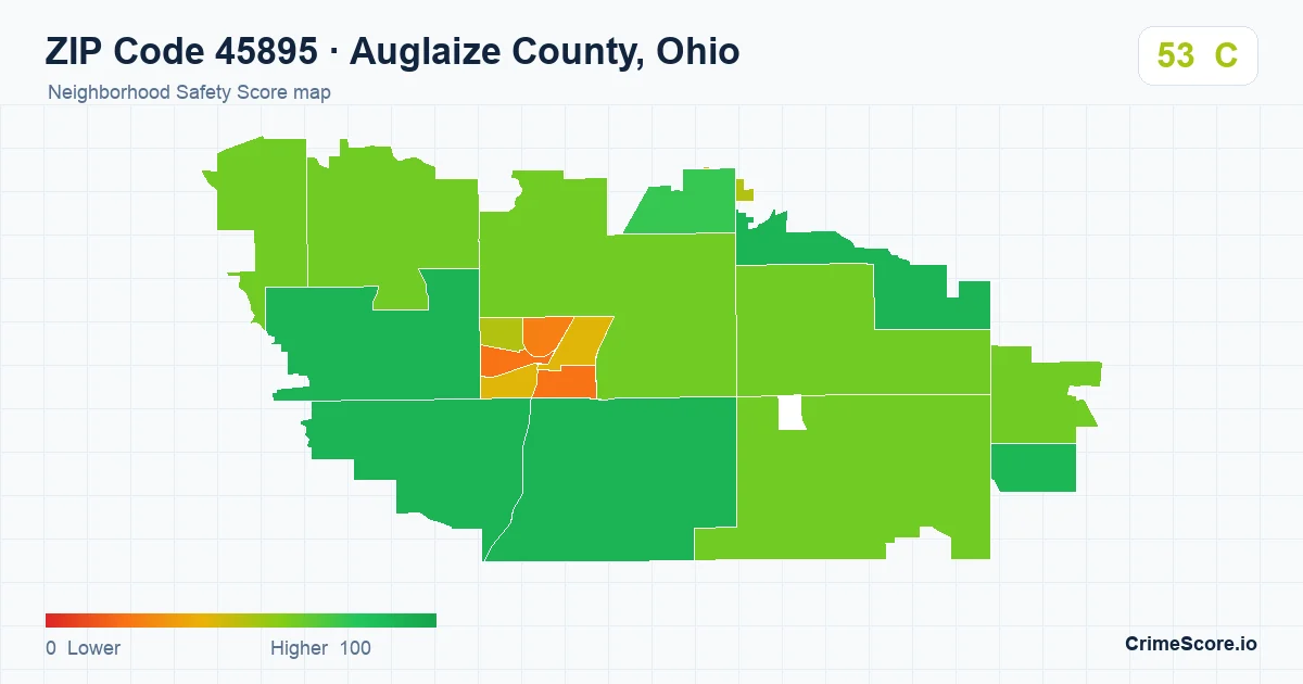 ZIP Code 45895 in Auglaize County, Ohio neighborhood Safety Score map