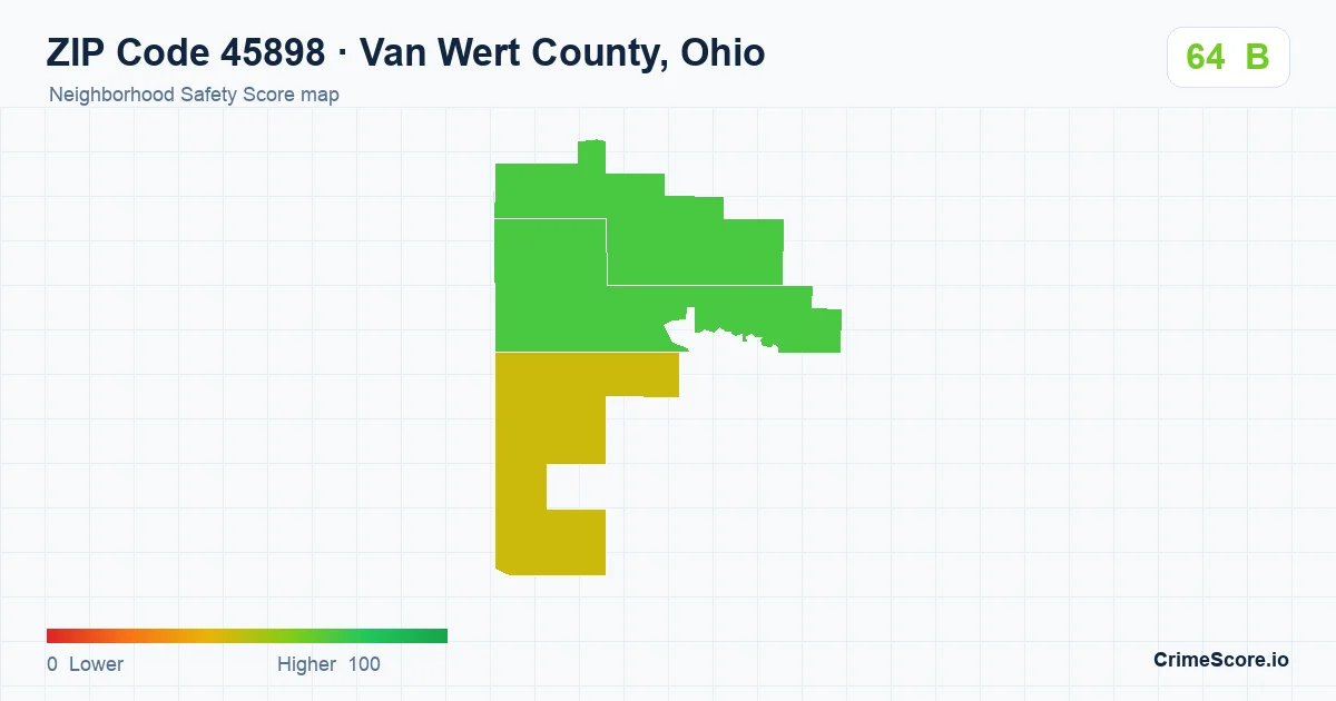 ZIP Code 45898 in Van Wert County, Ohio neighborhood Safety Score map