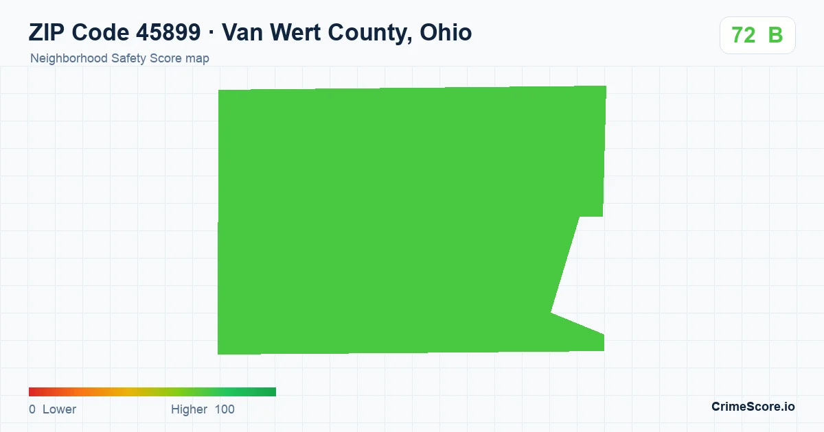 ZIP Code 45899 in Van Wert County, Ohio neighborhood Safety Score map