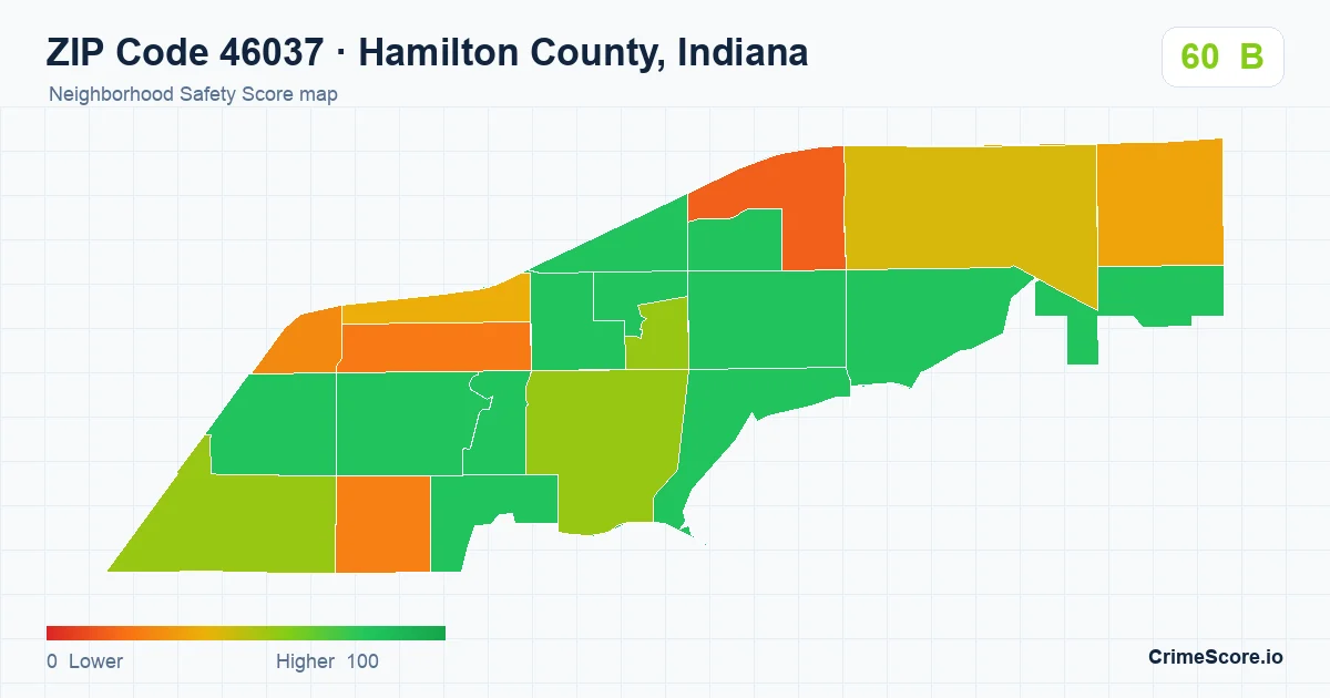 ZIP Code 46037 in Hamilton County, Indiana neighborhood Safety Score map