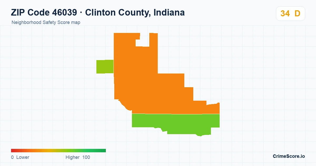 ZIP Code 46039 in Clinton County, Indiana neighborhood Safety Score map