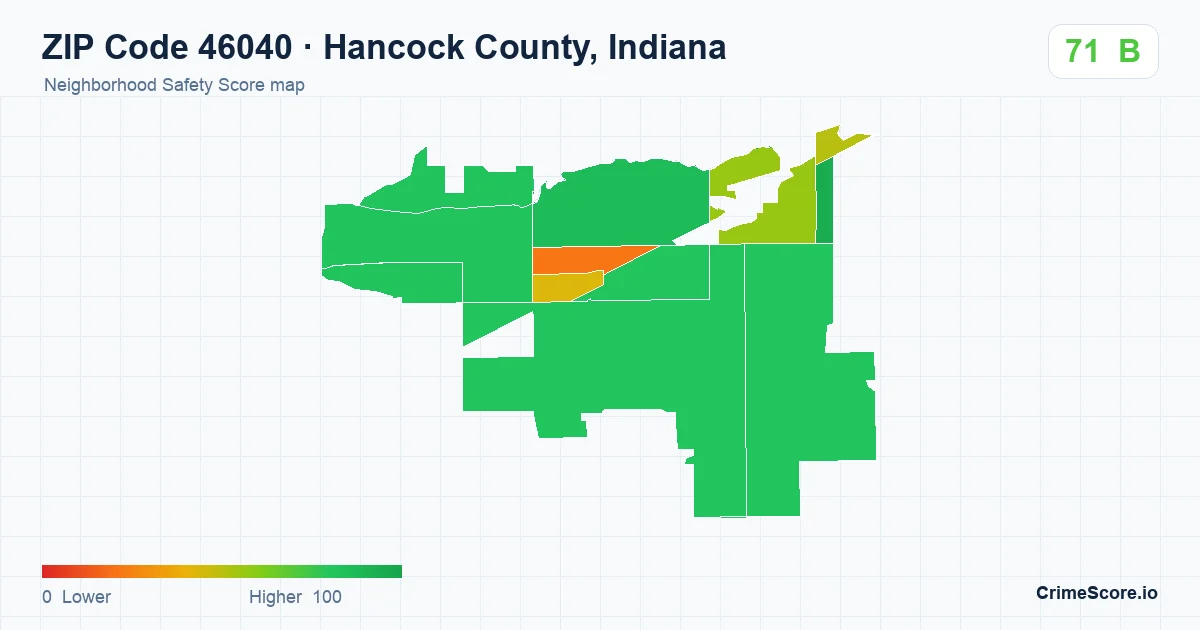 ZIP Code 46040 in Hancock County, Indiana neighborhood Safety Score map