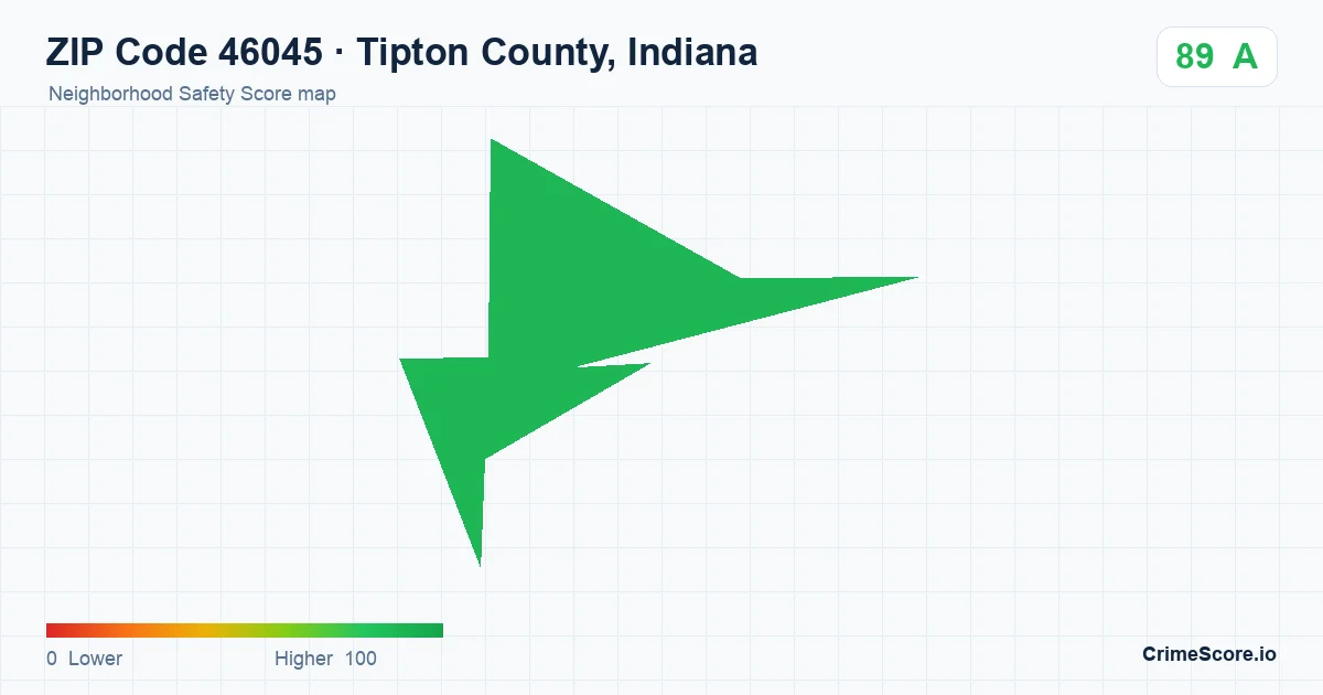 ZIP Code 46045 in Tipton County, Indiana neighborhood Safety Score map