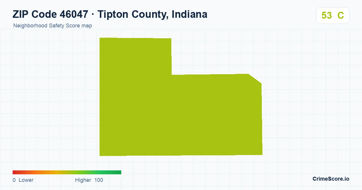 ZIP Code 46047 in Tipton County, Indiana neighborhood Safety Score map