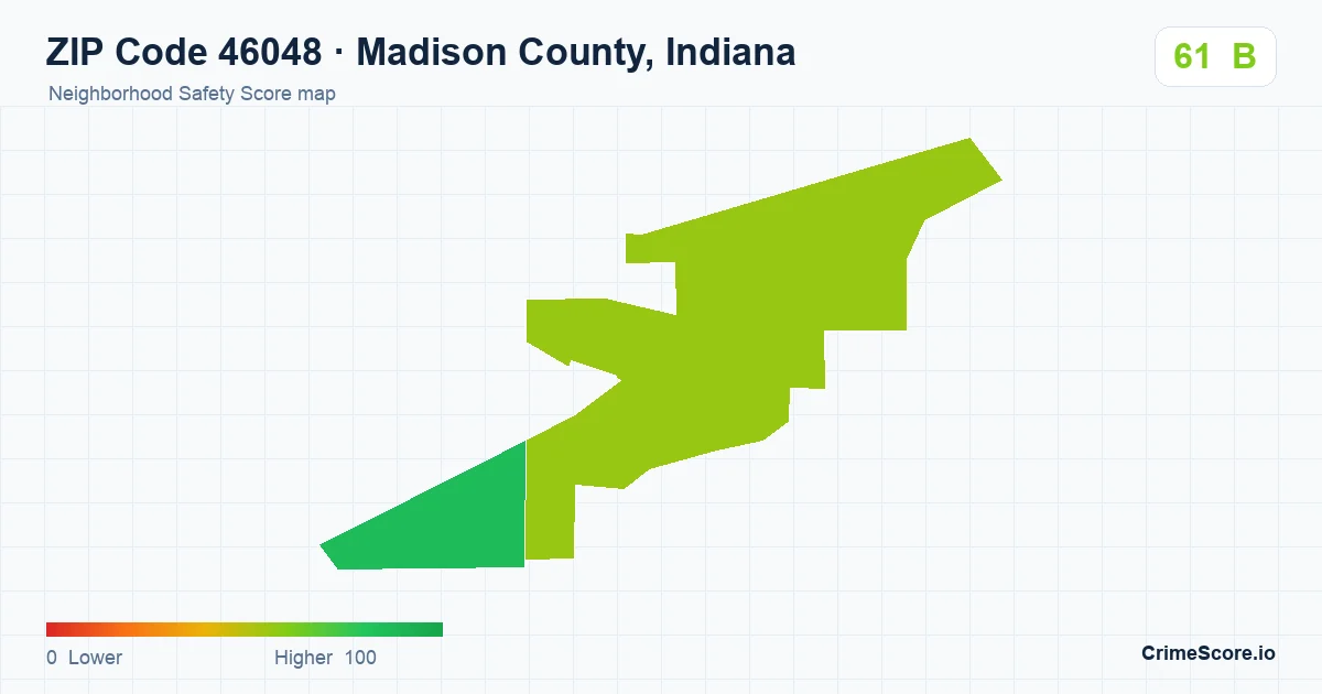 ZIP Code 46048 in Madison County, Indiana neighborhood Safety Score map